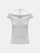 Lily Check Ribbon Off Shoulder Top