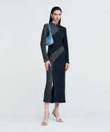 Melange Rib Panelled Long Dress _ NAVY