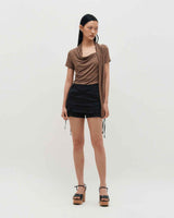 Ribbon Tied Mini Skirt Pants _ BLACK