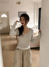 #Flower Ribbon Cotton100 Eyelet T-shirt (3color)