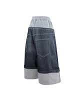 DENIM X SWEAT LAYERED ROLL UP SHORTS