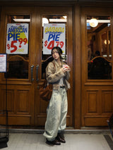 Gamants coloring gradation fringe long-sleeve cropped wool knitwear