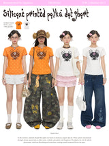 BETWEENAND summer short silicone printed polka-dot shoulder short sleeve T-shirt with unique design and new top style.