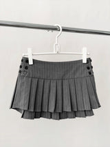 striped pleats button mini skirt