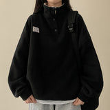 Sung high neck color scheme snap tab fleece anorak sweatshirt