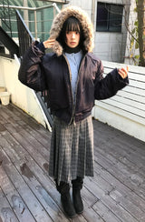 (ウール) チェックプリーツミディスカート