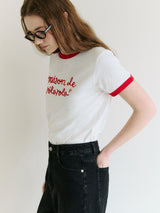 MAISON DE ROLA リンガーTシャツ ホワイト+レッド