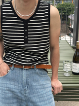[S/S] Stripe henry neck sleeveless(3color)
