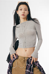 Moist slim see-through crop long sleeve