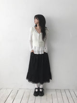 ドットフリルマキシスカート