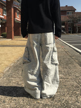 ラムスグレーカーゴカーブデニムパンツ