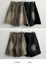 Leo Deep Washing Carfender Pocket Denim Bermuda Shorts