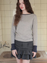 Ribbon shirring knit skirt / gray