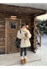 Ivory Poodle Fur Ribbon Half Coat