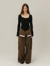 CARGO LAYERED SKIRT PANTS / BROWN