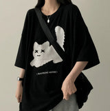 XキャットボクシーフィットニットショートスリーブT