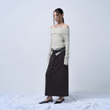 CUT-OUT MAXI LONG SKIRT (DEEP BROWN)