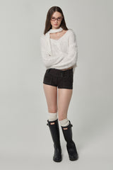 Three-button lace short, Charcoal