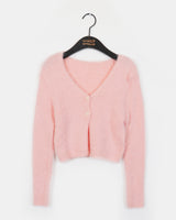 Lupun Angora fur slit button V-neck cardigan