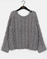 Uns Ribbon Strap Off-Shoulder Loose Fit Twisted Knitwear