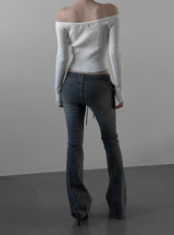 Curved off-shoulder knit