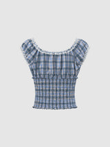 Viola Check Frill Shirred Blouse 231633113