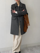 [Merino wool 90%] ステッチ襟付きハーフコート