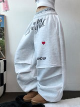 ハートタトゥー💕🖤ピンタックワイドパラシュートジョガーパンツ 🤍🖤🩷3カラー