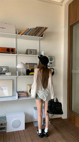 Boxy loose fit unbalanced shoulder long-sleeve T-shirt