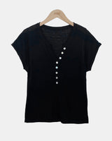 Scu Button V-Neck Short-Sleeve Knit