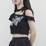 トニオバタフライストラップクロップドtシャツ