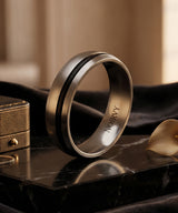 NR-302 Curved Black Line Matte Silver Surgical Ring