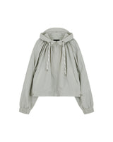 Neck Shirring Hooded Windbreaker _ GREY