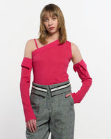 Detachable Sleeve One Shoulder Top _ PINK