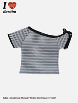 Edge Unbalanced Shoulder Stripe Short Sleeve T-Shirt