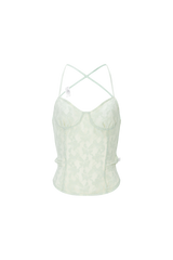 レース バックレス トップ ミント バタフライ