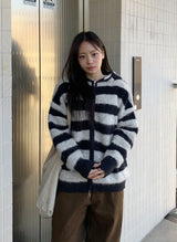 Panple Stripe Wool Hood Knit Cardigan