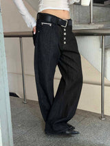 Retro 5 button wide denim pants