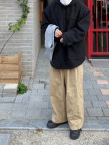 Cotton wide banding balloon pants 3C