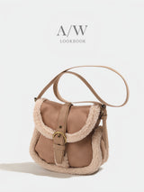 Suede Leather Fleece Poggle Bag Belted Women's Shoulder Bag Fleece Bag