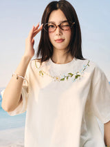 フローラルカラーパールエンブロイダードTシャツ