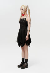  STUDDED GODET DRESS (BLACK)