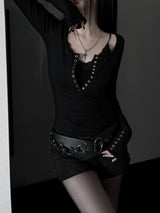 rock chic black button long sleeve T