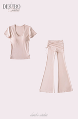 Liiv short-sleeve cap training shirring pants set (TOP)