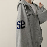 Moco Number Patch Embroidery Overfit Two Way Hooded Zip-Up
