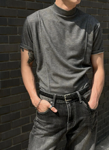 [MUSCLE FIT] Slit mock neck half knit(3color)
