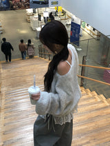 ペト ルーズフィット ペンダント リップネック ワンショルダー ニット