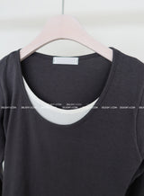 Coloring Layered U-Neck Long-Sleeved T-Shirt