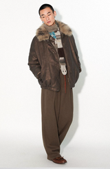Faux fur-trimmed vintage-style two-piece jacket with a retro atmosphere