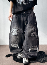 Coco Distressed Fringe Carpenter Denim Pants 2color